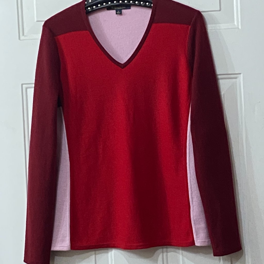 Brooks Brothers Cashmere Sz L Womens Sweater Pullover V-Neck Red/Pink/Burgundy